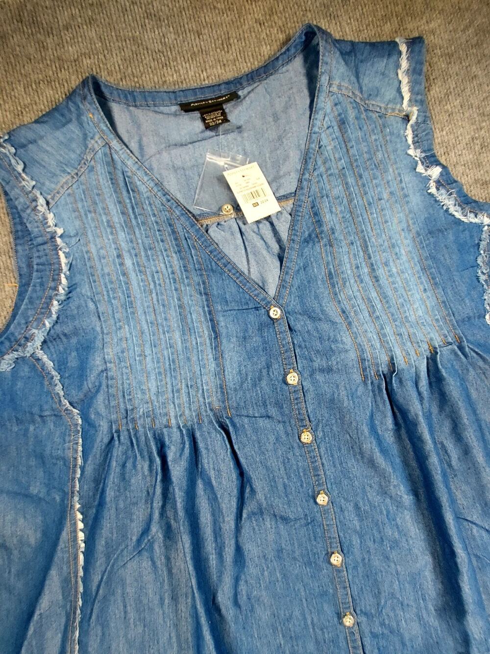 Ashley Stewart Plus Size 22/24 Sleeveless Denim Pintuck Tunic Top Blue NWT